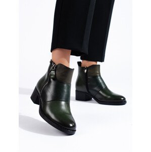 Klasické  kotníčkové boty zelené dámské na širokém podpatku  36