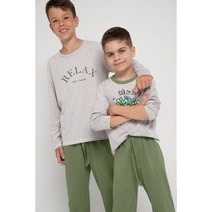 Chlapecké pyžamo 3090 SAMMY Světle béžová s tmavě zelenou - Taro  béžová-zelená 158