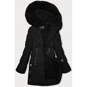 Černá dámská zimní bunda s kožešinovou podšívkou S'west (R8166-1) odcienie czerni 48
