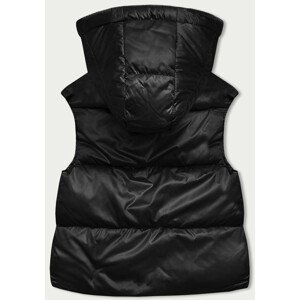 Krátká černá dámská vesta s kapucí (B8156-1) černá S (36)