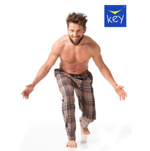 Pánské pyžamové kalhoty MHT 421 B23 hnědé káro - Key  XL