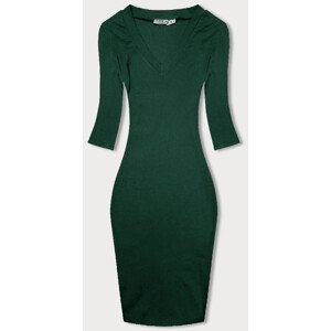 Vypasované žebrované dámské šaty v lahvově zelené barvě (5579-38) odcienie zieleni S (36)