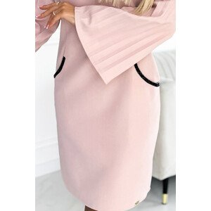 Dámské šaty v pudrově růžové barvě s plisovanými rukávy a kapsičkami 438-2  M