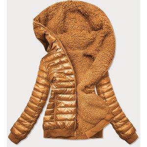 Oboustranná dámská bunda v karamelové barvě typu "beránek" (H-989-22) hnědá M (38)