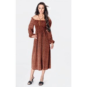 Dámské puntíkované šaty ve španělském stylu v cihlové barvě s dlouhými rukávy Ann Gissy (DLY016) odcienie czerwieni XL (42)