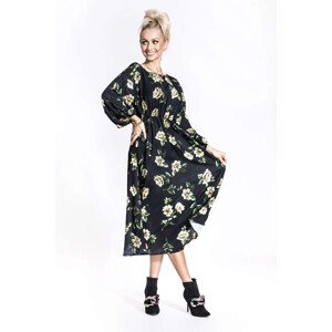 Černo/béžové dámské květaované kimonové šaty s kulatým výstřihem Ann Gissy (XY202116) odcienie czerni XL (42)
