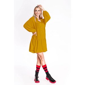 Dámské šaty v hořčicové barvě s netopýřími rukávy Ann Gissy (XY202118) žlutá XL (42)
