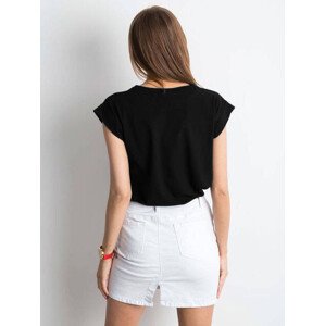 Černé bavlněné dámské tričko t-shirt s ohrnutými rukávky Feel Good (4833-22) odcienie czerni M (38)