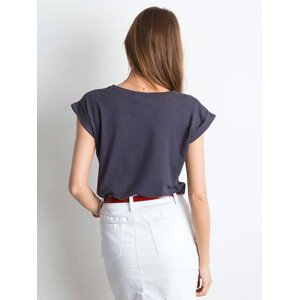 Bavlněné dámské tričko t-shirt v grafitové barvě s ohrnutými rukávky Feel Good (4833-17) šedá XL (42)