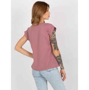 Bavlněné dámské tričko t-shirt ve špinavě růžové barvě s ohrnutými rukávky Feel Good (4833-35) růžová S (36)