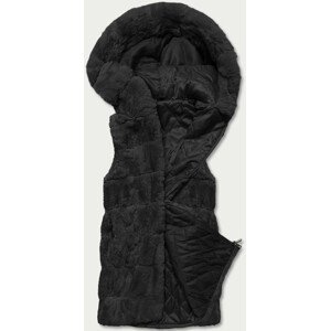 Černá kožešinová vesta s kapucí (BR8060-1) odcienie czerni 48