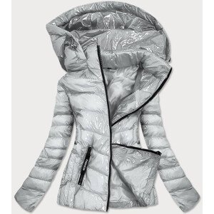 Lesklá stříbrná dámská bunda s kapucí (B9569) odcienie szarości S (36)