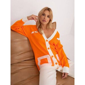Oranžovo-ecru dámská souprava - rozepínací svetr a široké kalhoty (2201) odcienie pomarańczowego ONE SIZE