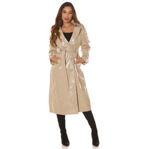 Sexy Musthave leather look coat / Trenchcoat barva BEIGE velikost L