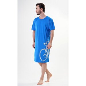 Pánská noční košile s krátkým rukávem Velké kolo - modrá - Vienetta modrá s potiskem XXL