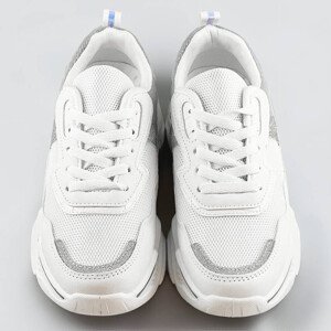 Bílo-šedé dámské sneakersy s brokátovými vsadkami (LU-2) Barva: odcienie bieli, Velikost: XL (42)
