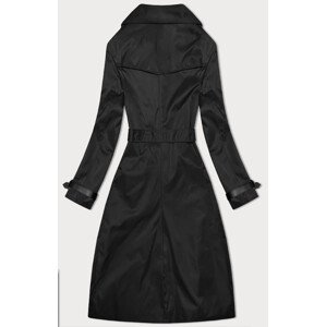 Dlouhý černý dámský kabát trenčkot s opaskem (1803#-1) odcienie czerni S (36)
