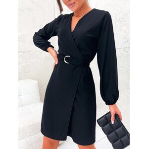 Elegantní černé přeložené obálkové šaty (8251) odcienie czerni S (36)