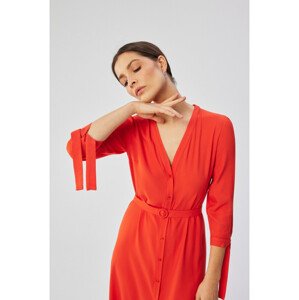 S365 Viskózové šaty áčkového střihu s vázacími rukávy - korálová barva EU XXL