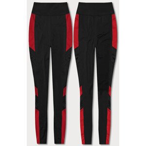 Černo-červené sportovní legíny se vsadkami podél nohavic (Y6841) Barva: odcienie czerni, Velikost: L (40)