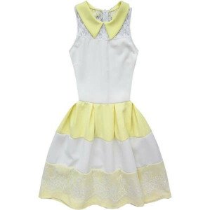 Bílo-žluté proužkované šaty s krajkou (GOOD44) bílá ONE SIZE