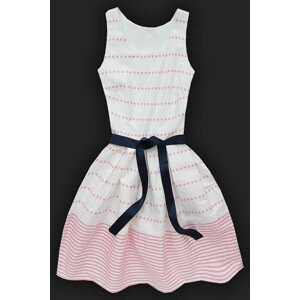 Bílo-růžové šaty s puntíky a proužky (9501) bílá L (40)