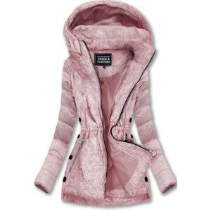 Prošívaná bunda v pudrově růžové barvě s kapucí (W716-20) růžová XXL (44)
