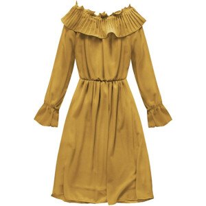 Hořčicové šifonové šaty s volánem (139ART) žlutá ONE SIZE