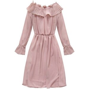 Růžové šifonové šaty s volánem (139ART) růžová ONE SIZE