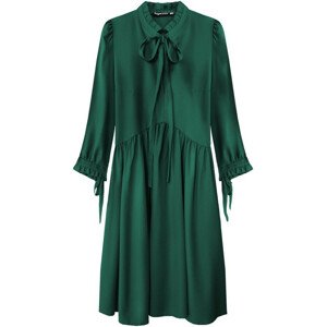 Dámské šaty v lahvově zelené barvě s volánkovým stojáčkem (208ART) zelená S (36)