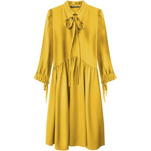 Dámské šaty v hořčicové barvě s volánkovým stojáčkem (208ART) žlutá S (36)