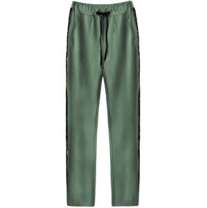 Zelené bavlněné kalhoty s flitrovými lampasy (210ART) zelená ONE SIZE