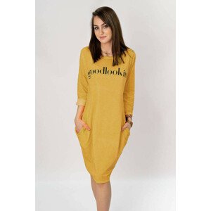 Bavlněné dámské oversize šaty v hořčicové barvě (144ART) žlutá ONE SIZE
