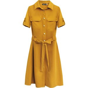Dámské šaty v hořčicové barvě s knoflíky a páskem (292ART) žlutá S (36)