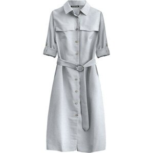 Světle šedé dámské midi šaty s knoflíky a páskem (293ART) šedá XL (42)