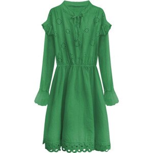 Zelené bavlněné dámské šaty s výšivkou (303ART) zelená ONE SIZE