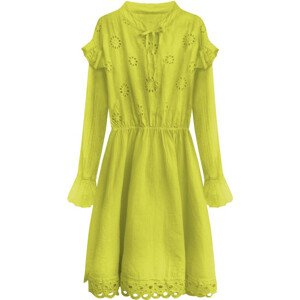 Bavlněné dámské šaty v limetkové barvě s výšivkou (303ART) zielony ONE SIZE