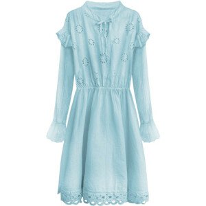 Světle modré bavlněné dámské šaty s výšivkou (303ART) modrá ONE SIZE