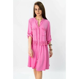 Bavlněné dámské košilové šaty v neonově růžové barvě (307ART) růžová ONE SIZE