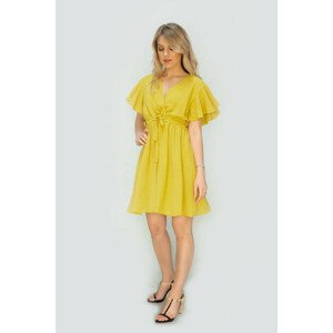 Žluté dámské šaty s přeloženým obálkovým výstřihem (346ART) žlutá ONE SIZE