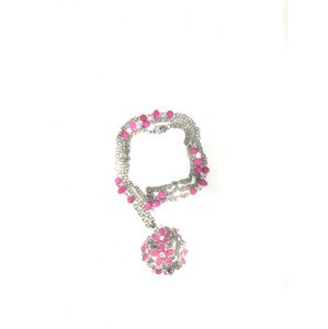 Dámský zdobený růžový náhrdelník  s květinkami - Gemini stříbrná-růžová 39-45 cm