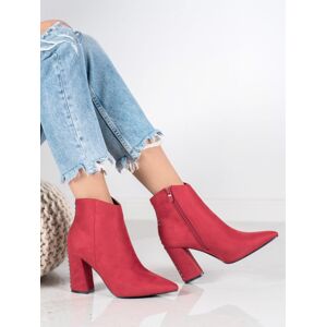 Klasické  kotníčkové boty červené dámské na širokém podpatku 37