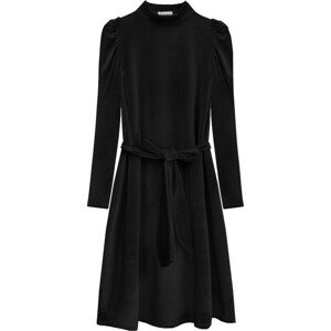 Černé velurové dámské šaty se zavazováním v pase (487ART) černá ONE SIZE