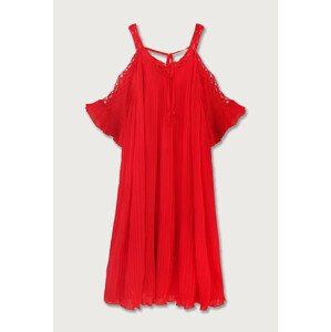 Červené plisované šaty s vykrojenými rameny (342ART) červená ONE SIZE