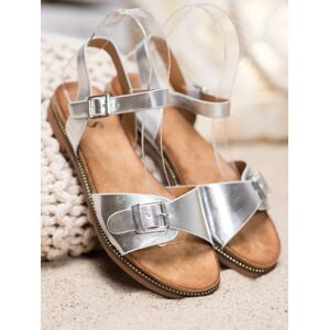 Luxusní šedo-stříbrné dámské  sandály bez podpatku 36