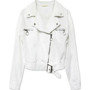 Krátká bílá dámská džínová bunda s límcem (H115) bílá XS (34)