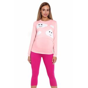 Kojicí a těhotenské pyžamo Melany růžové s obláčky  L/XL