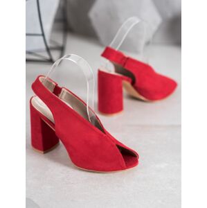 Pohodlné dámské červené  sandály na širokém podpatku 36