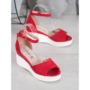 Exkluzívní dámské  sandály červené na klínku 37