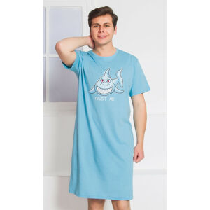 Pánská noční košile s krátkým rukávem Žralok světle šedá 3XL